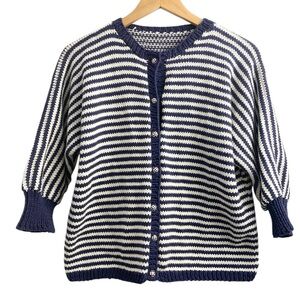 Navy and White Striped Women's Sweater